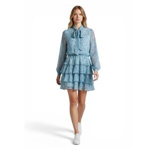 Zara Blue Floral Print Ruffle Tiered Mini Dress
Long Sleeve Tie Neck Boho